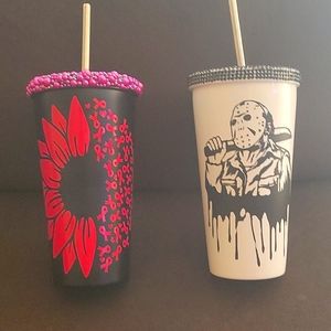 Custom tumblers w straw & lid